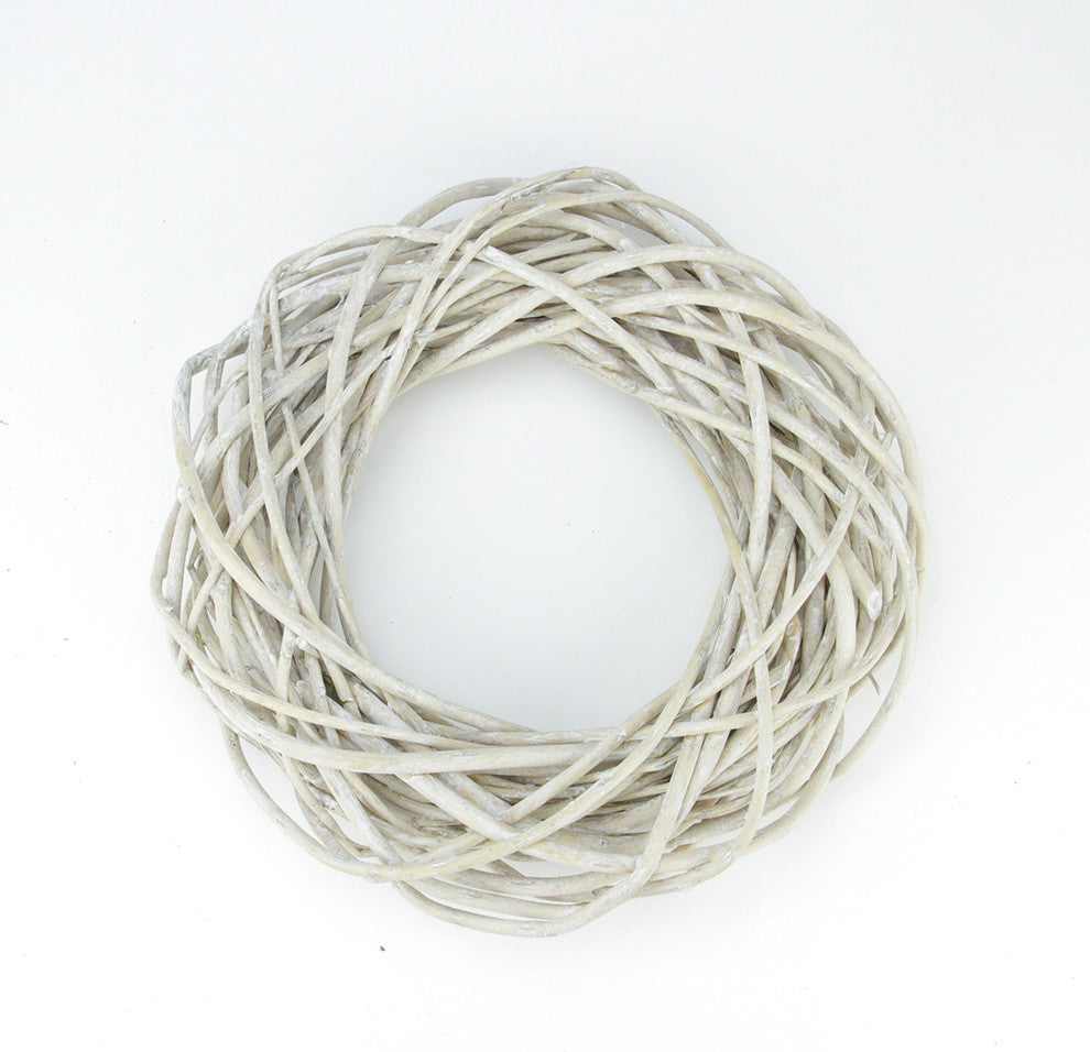 Pealed Willow Artificial Wreath, White, Small, Small