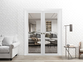 French Double Pocket Doors 56x96 | Lucia 2666 White Silk | Kit Trims Rail