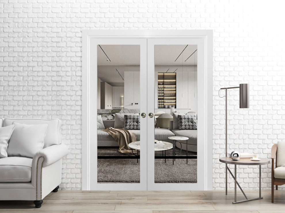 French Double Pocket Doors 56x96 | Lucia 2666 White Silk | Kit Trims Rail