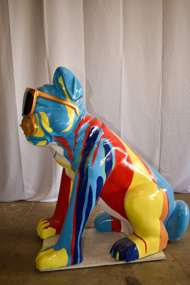 Giant Graffiti Looking British Bulldog with Glasses Resin Statue 29"x 50" x 50