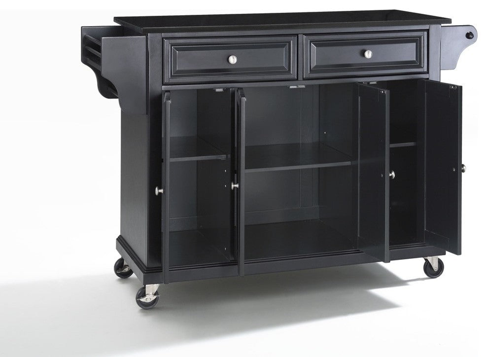 Solid Black Granite Top Kitchen Cart, Island