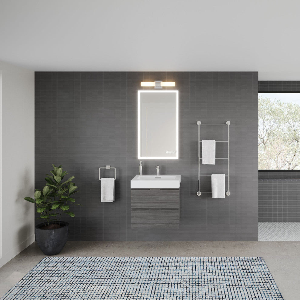 Boutique Bath Vanity, Vulcan Ash Gray, 24", Single Sink, Wall Mount