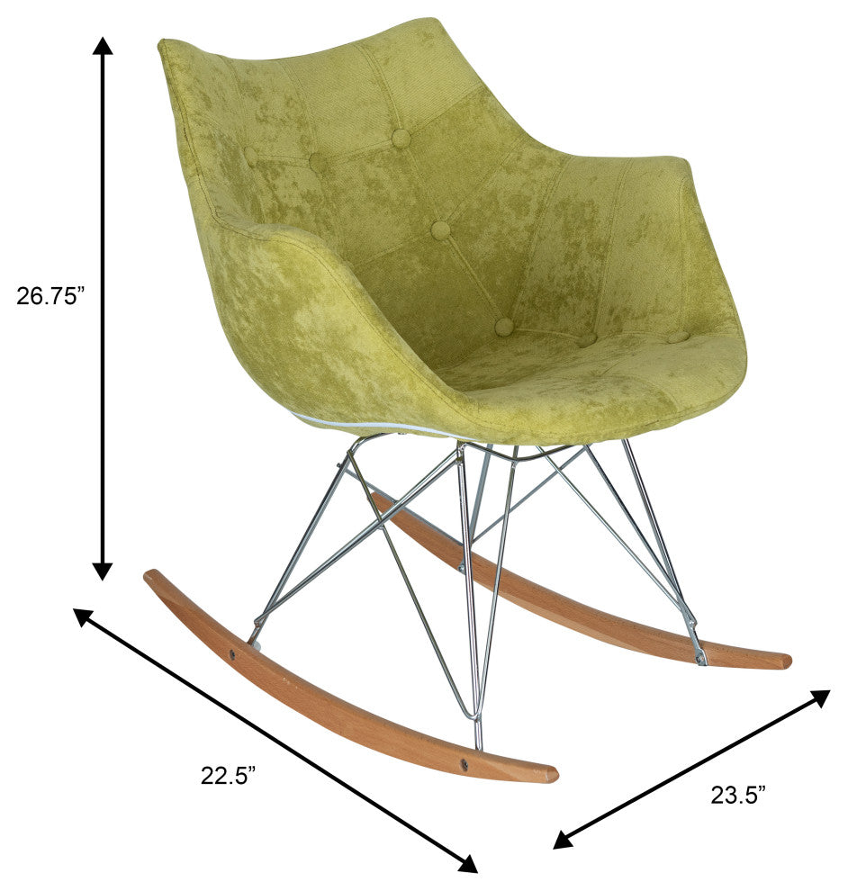 Upholstered Accent Rocking Chair, Velvet With Ash Wood Legs, Lemon Green