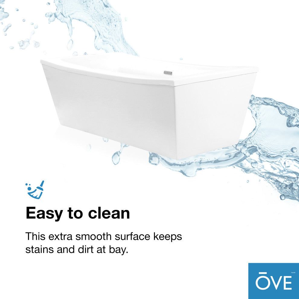 OVE Decors Terra 70" White Acrylic Bathtub, Satin Nickel and Chrome Hardware