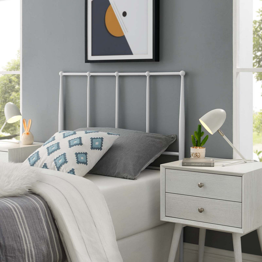 Contemporary Modern Bedroom Twin Size Headbaord, Stainless Steel Metal, White