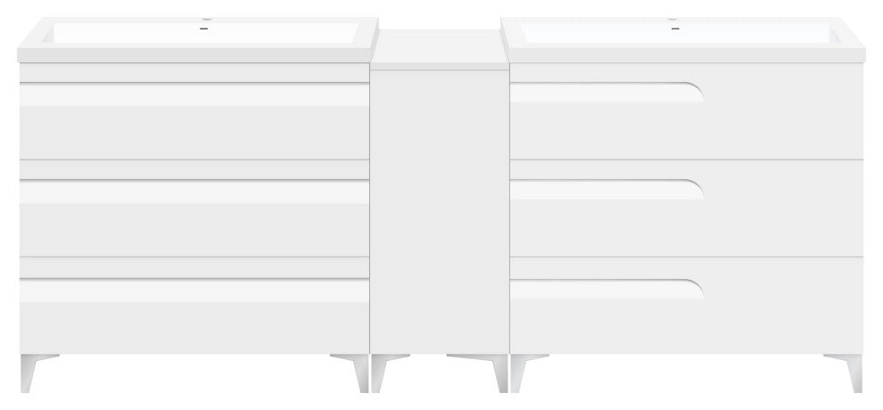 84" Freestanding White Vanity Set With Two Sinks, LV78-C15B-84W, Style 78