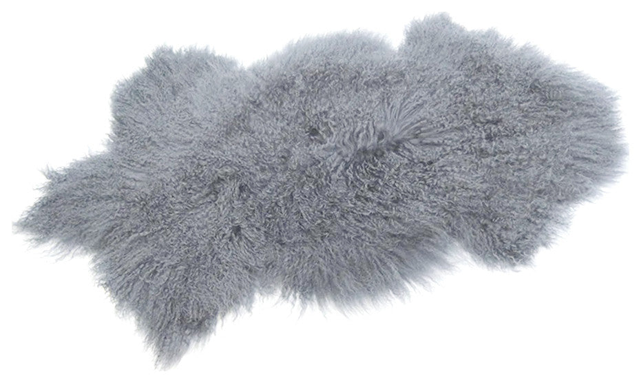 Bowron Mongolian Lambskin Throw Rug, Steel