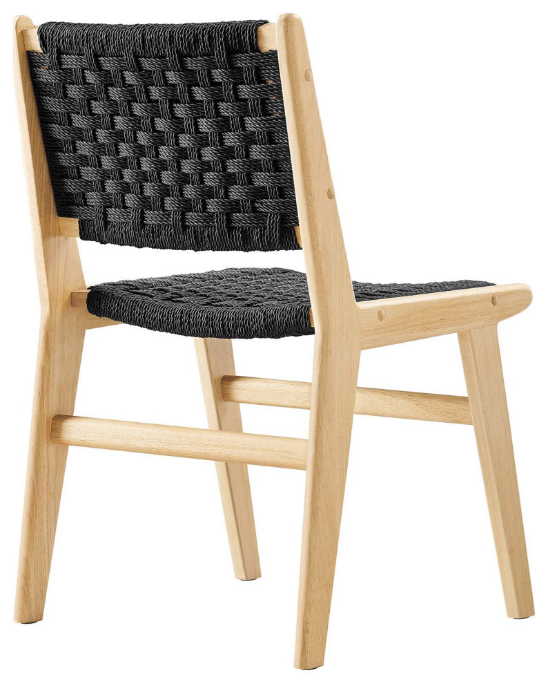 Saoirse Woven Rope Wood Dining Side Chair, Set of 2, Natural Black