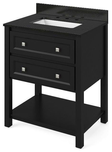 Adler Transitional 30" Black Vanity, Black Granite Vanity Top