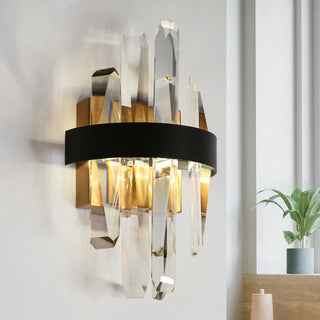LNC Combrocollia 7" Modern LED Crystal Glass Wall Sconce, Black/Brass