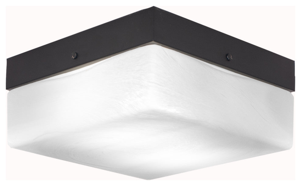 10" 2-Light Flush Mount Light, Matte Black/White Marble