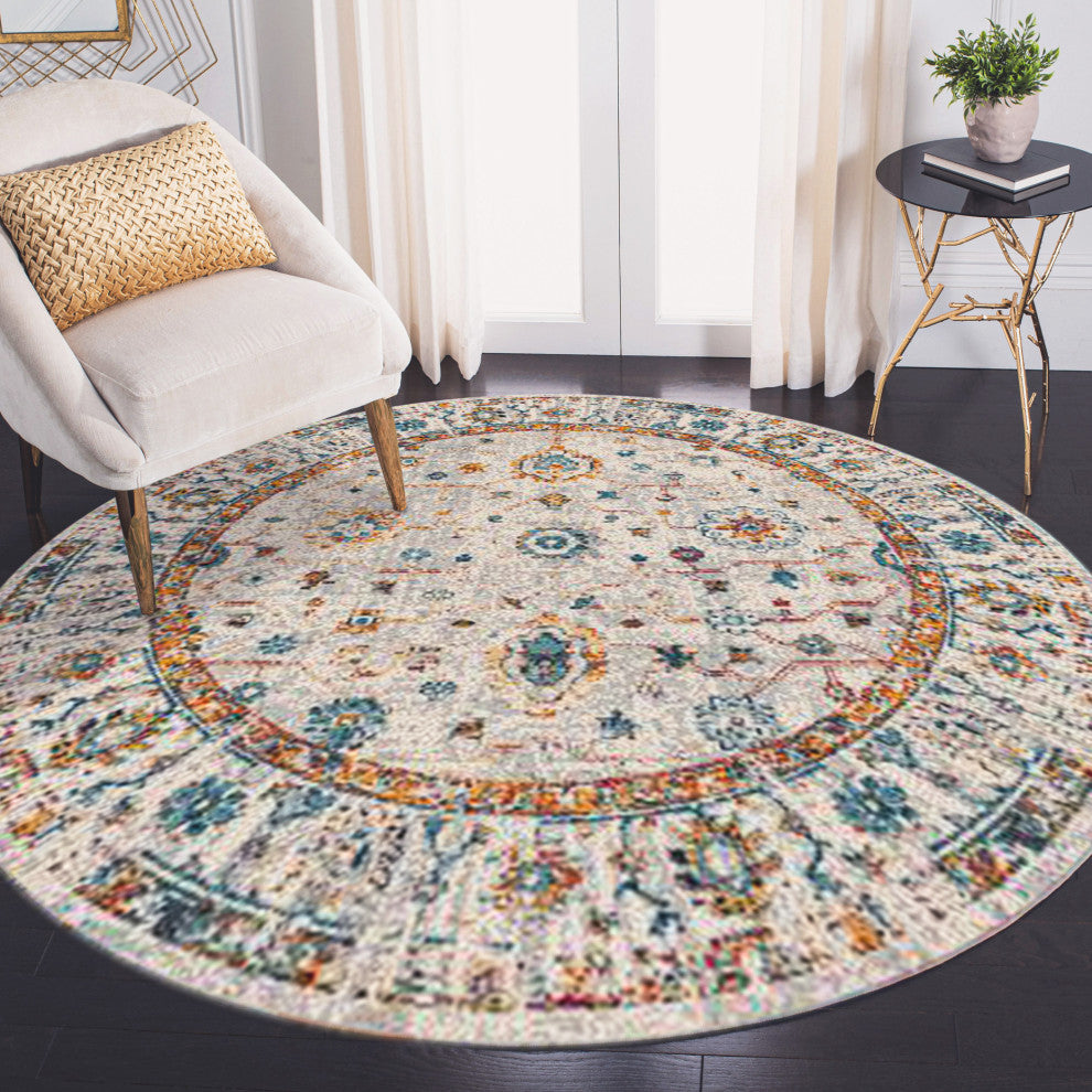 Montana Estrel Area Rug, Ivory, 7'6" x 7'6"R, Bordered