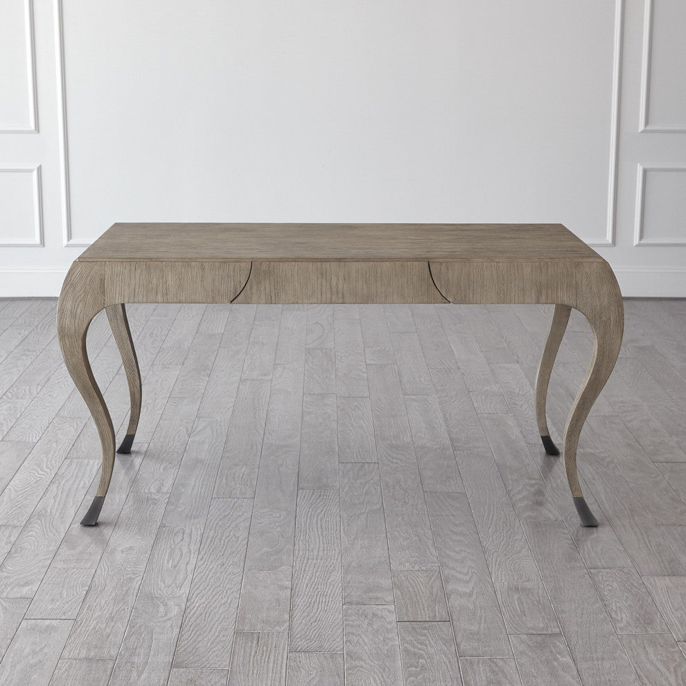 Elegant Parisian Curved Leg Writing Desk Solid Oak Wood 1 Drawer