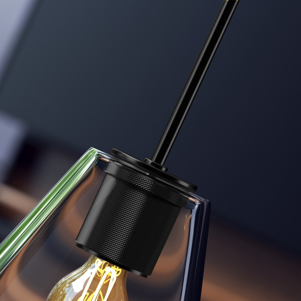 1-Light Dimmable Cone Glass Pendant, Black
