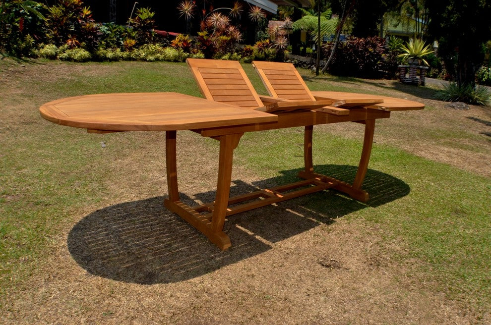 11-Piece Outdoor Teak Dining Set, 94" Masc Oval Table 10 Ashley Reclining Chairs