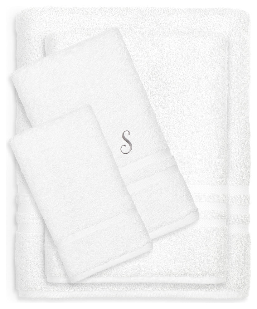 Denzi 4-Piece Towel Combination Set With Monogrammed Letter, S, White