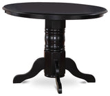 5Pc Dining Set, Round Room Table, Four Parson Chairs, Blue Fabric, Black Finish