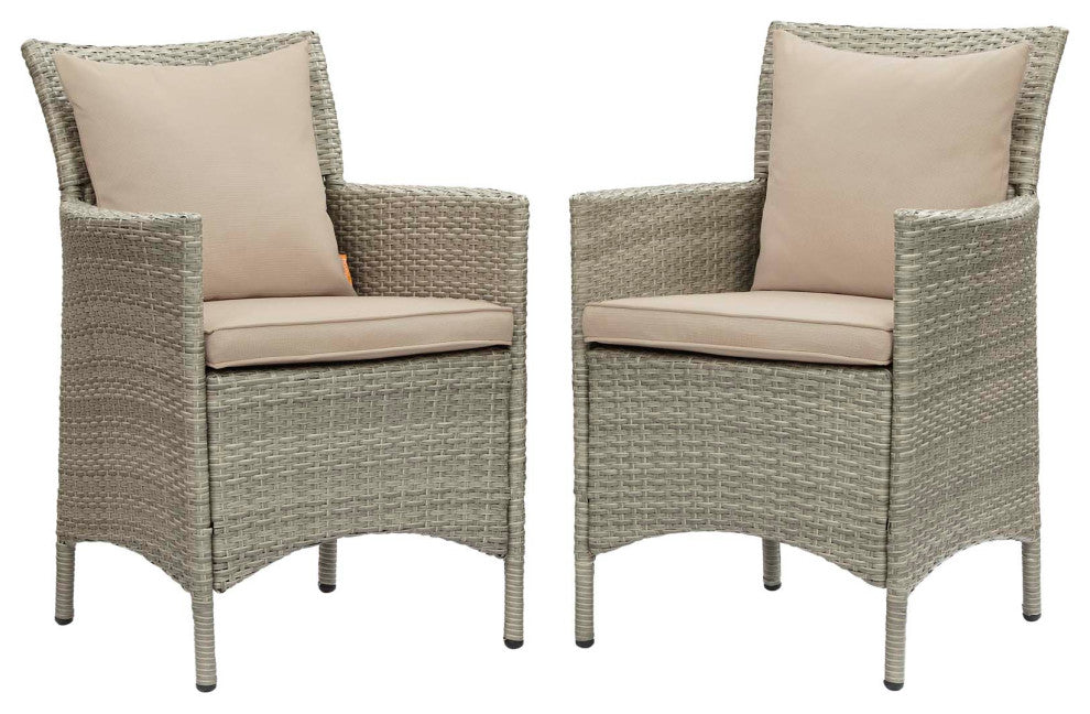 Conduit Outdoor Patio Wicker Rattan Dining Armchair Set of 2 - Light Gray Beige