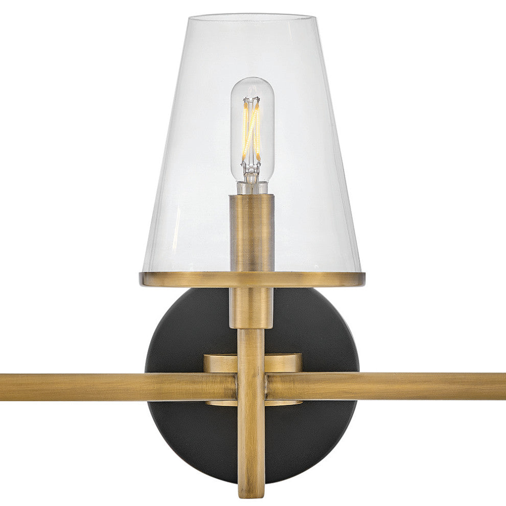 Hinkley Marten 25" Three Light Bath Vanity Fixture, Heritage Brass + Black