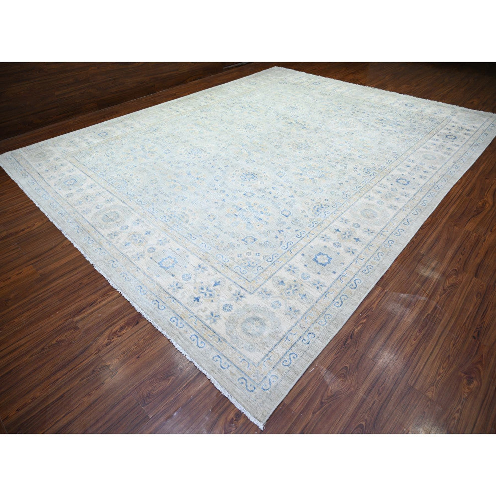Ivory White Wash Peshawar Wool Hand Knotted Oversized Oriental Rug 11'9"x14'8"