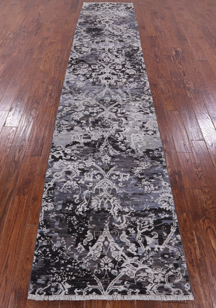 Runner Modern Hand-Knotted Wool and Silk Rug 2' 10" X 14' 0" Q10331