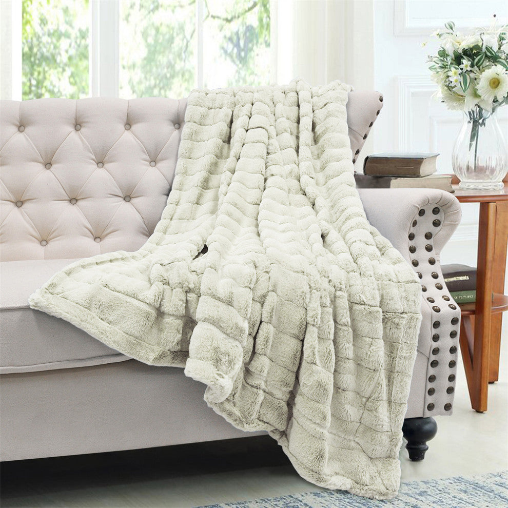 Super Mink Faux Fur Throw Blanket, Oatmeal, 60"x80"