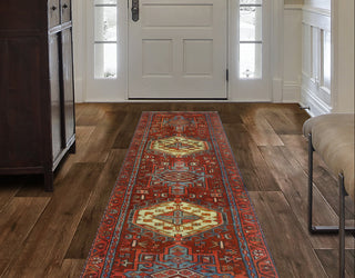 Fine Vintage Distressed Sanama Red/Blue-Grey Runner, 2'9 x 9'5
