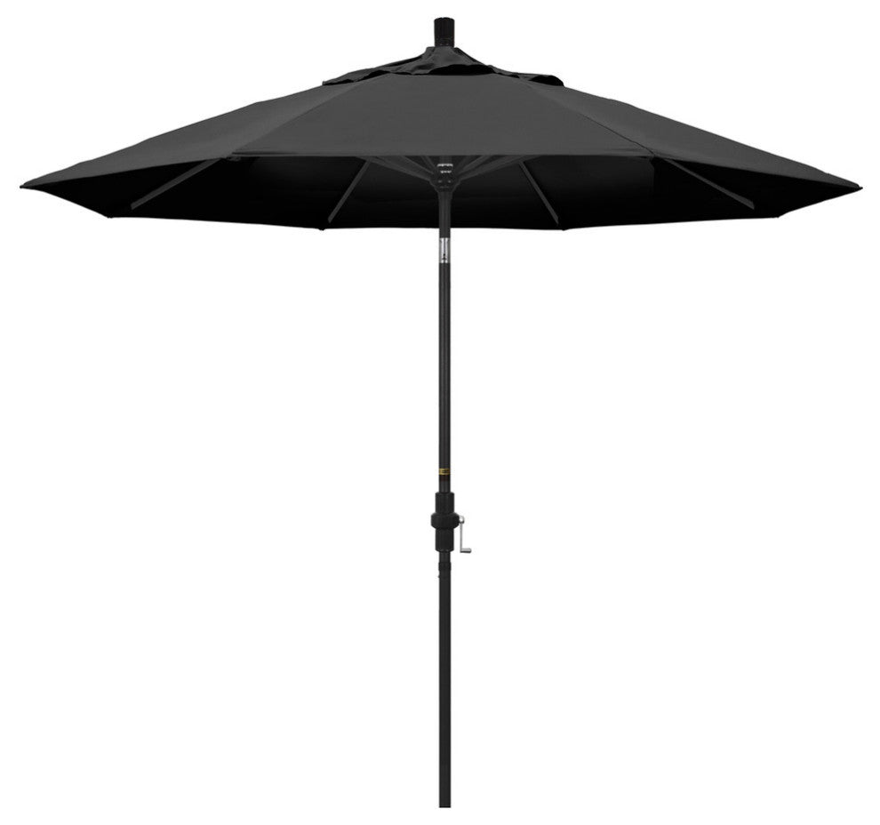 9' Stone Black Collar Tilt Crank Aluminum Umbrella, Black Olefin