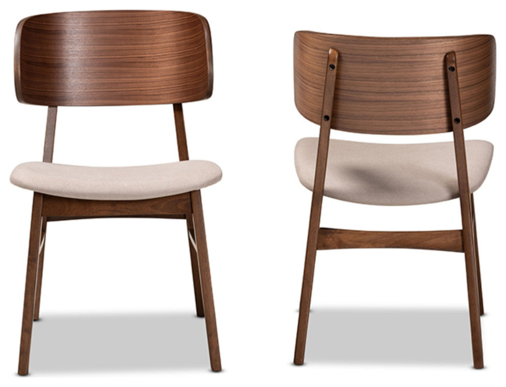 Alston Modern Beige Fabric and Walnut Brown Finished Wood 2-Piece Chair Set