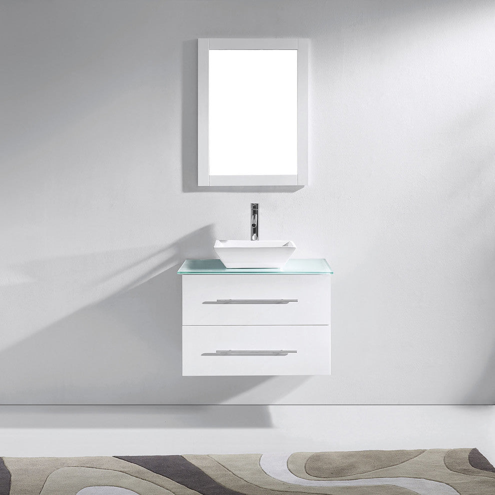 Virtu Marsala 29" Single Bathroom Vanity, White, Brushed Nickel Faucet, Mirror