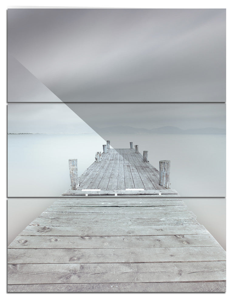 "Wooden Pier in Cloudy Mood" Photo Metal Wall Art, 3 Panels, 28"x36"