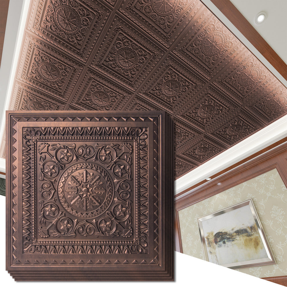 Art3d Drop Ceiling Tiles, Lay in/Glue up Ceiling Tiles, 2'x2' Plastic Sheet, Antique Copper