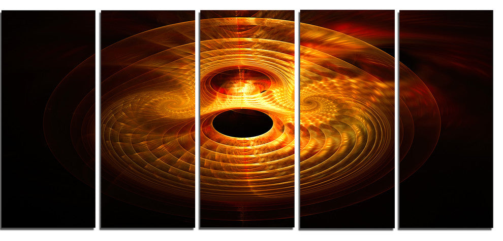 Bright Yellow Magical Lights, Abstract Art on Canvas, 60"x28", 5 Panels
