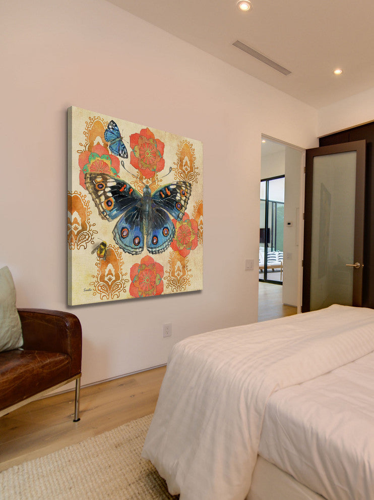 "Blue Pansy Butterfly" Painting Print on Canvas by Evelia