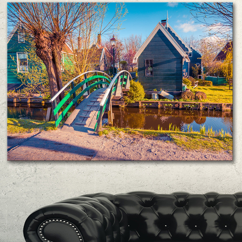 Dutch Buildings in Zaanstad Village, Landscape Canvas Art Print, 60"x28"