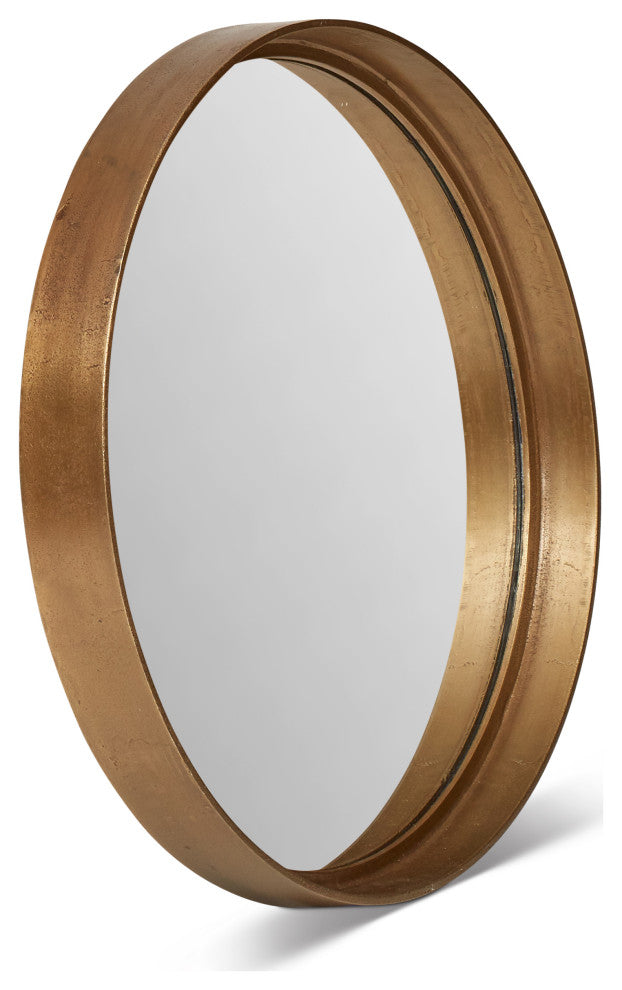 Samar 23" Round Mirror, Antique Brass