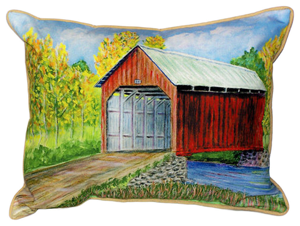 Betsy Drake Covered Bridge Extra Large 20 X 24 Indoor / Outdoor Pillow