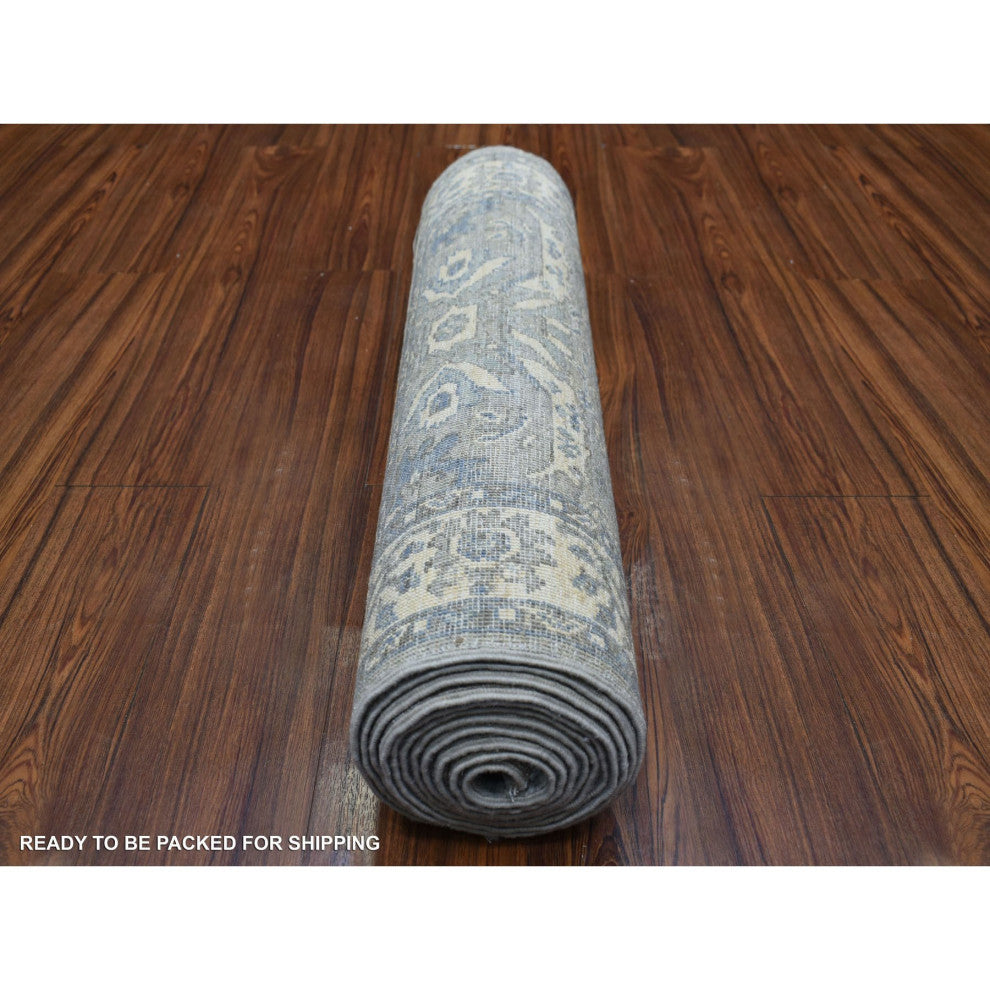 Gray Afghan Wool Natural Dyes Hand Knotted Fine Peshawar Runner Rug 2'7"x13'1"