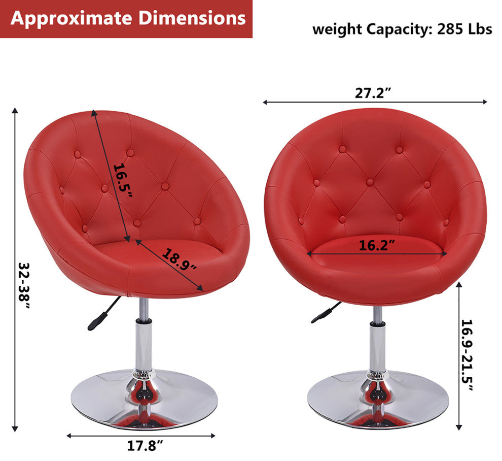 Button Tufted Swivel PU Leather Papasan Chair, Red