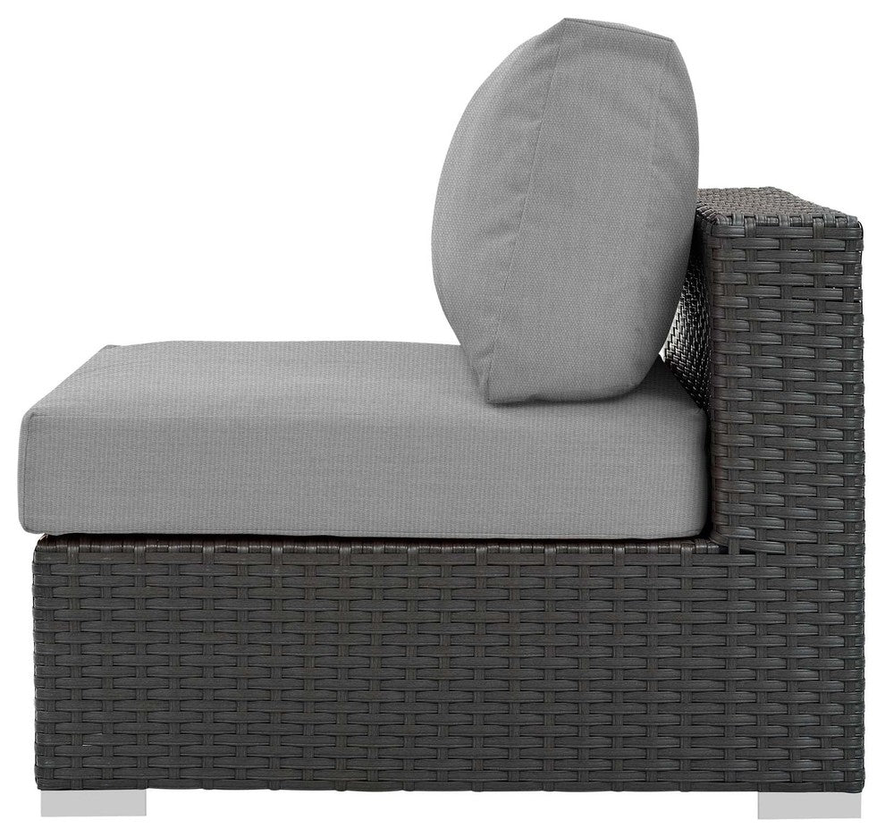 Modern Outdoor Sofa Middle Chair, Sunbrella Rattan Wicker, Gray