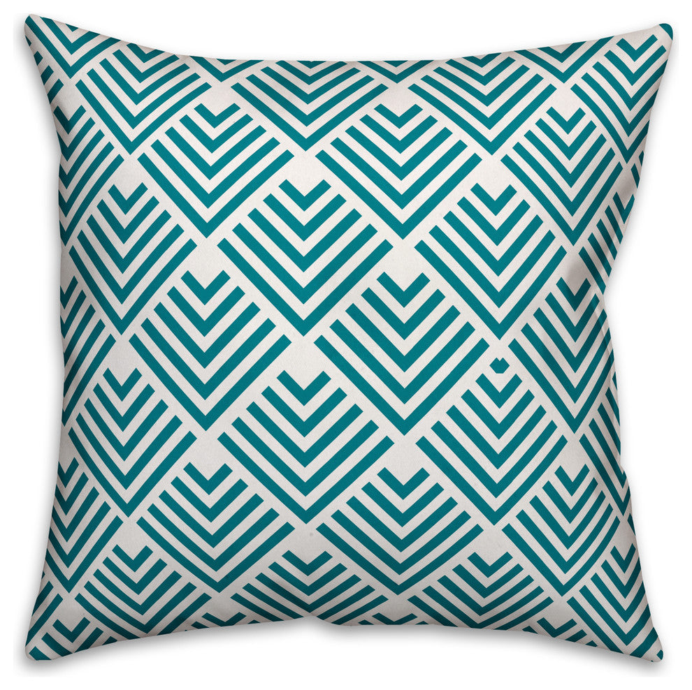 Teal Geometric Arrow Outdoor Throw Pillow, 18x18