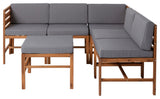 6-Piece Modular Acacia - 5 seat and Ottoman - Brown