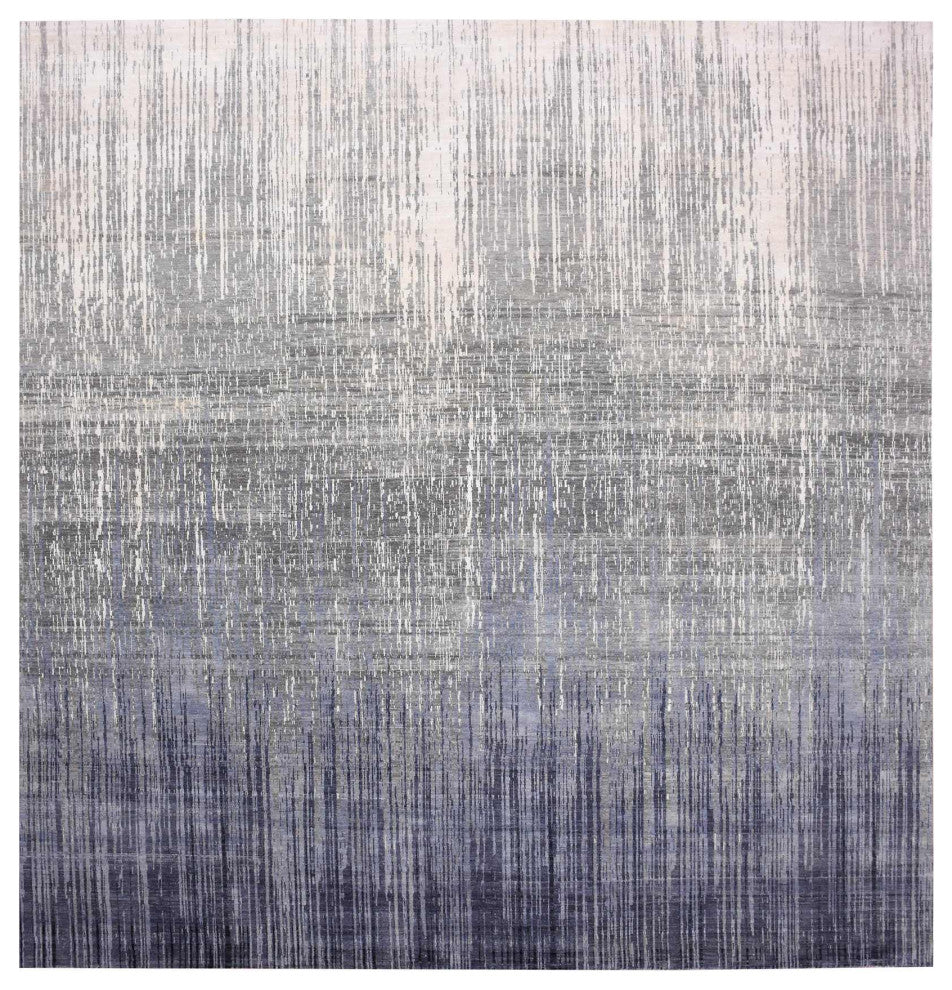 Blue/Gray Modern Ombre Hand Knotted Densely woven Square Oriental Rug12'1"x12'2"