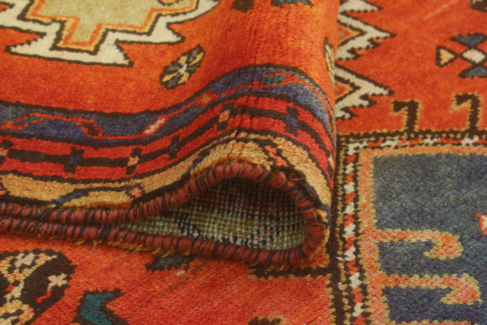 Fine Vintage Distressed Essie Rust/Blue Runner, 3'4x9'8