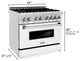 ZLINE 36" Dual Fuel Range With Griddle and White Matte Door, Stainless Steel