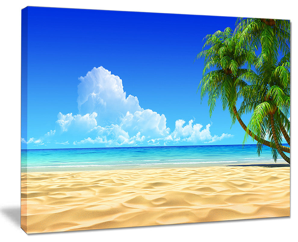 "Coconut Palms Bent into Beach" Seashore Art Canvas Print, 20"x12"
