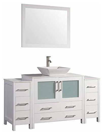 Vanity Art Vanity Set With Vessel Sink, White, 60", Standard Mirror