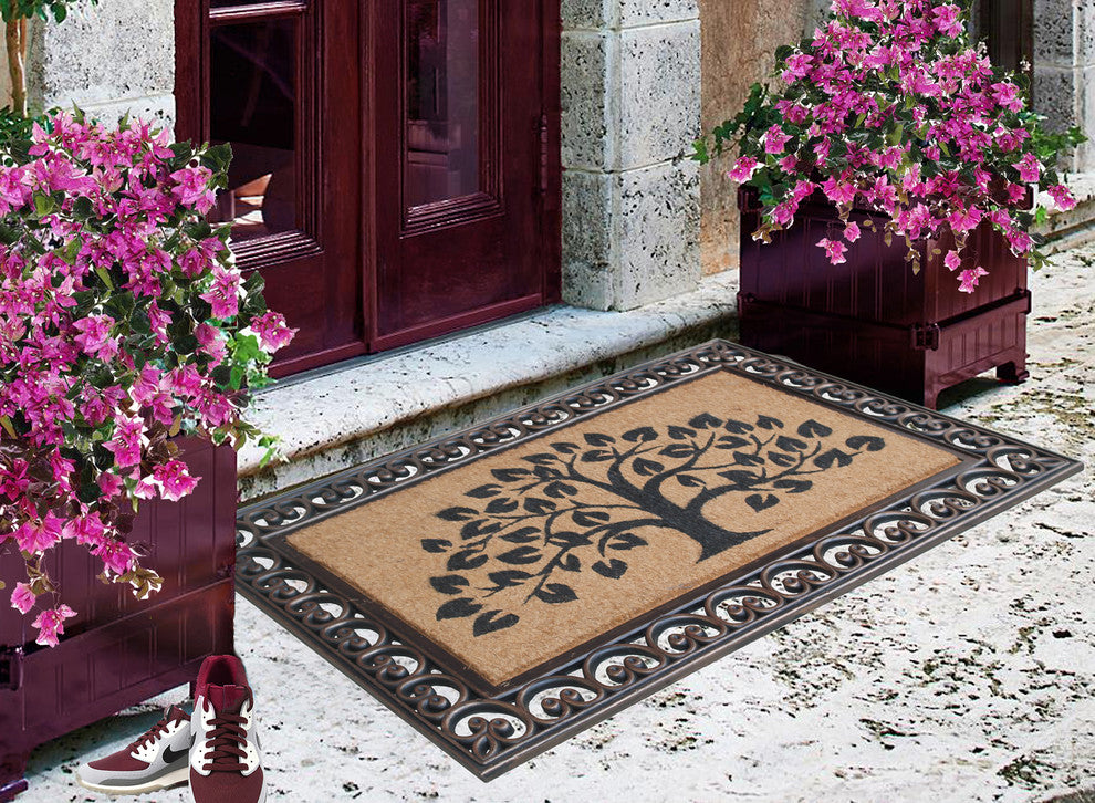 A1HC Bronze Rubber and Coir Tree of Life Classic Paisley Doormat, 30"x48"