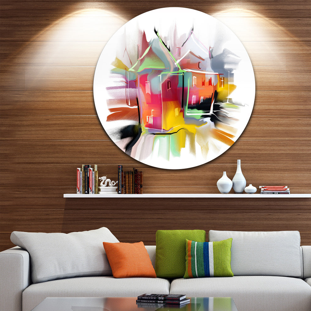 Building Illustration, Painting Abstract Round Metal Wall Art, 36"