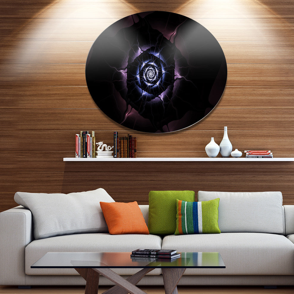 Blue Fractal Flower With Purple Flame, Flower Disc Metal Wall Art, 36"